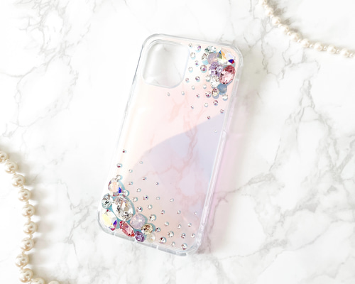 スワロフスキー iPhone15proケース iPhone15pro,Max,14,13他スワロフスキー 雪の結晶 ビジュー