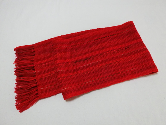 紅葉色の手織りウールマフラー　長さ164cm 5枚目の画像