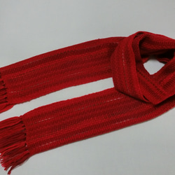 紅葉色の手織りウールマフラー　長さ164cm 7枚目の画像