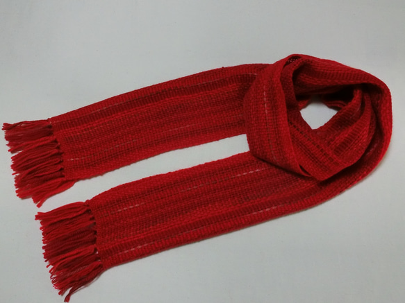 紅葉色の手織りウールマフラー　長さ164cm 7枚目の画像