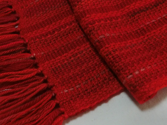 紅葉色の手織りウールマフラー　長さ164cm 6枚目の画像