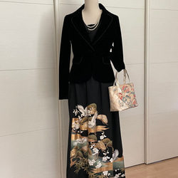 着物リメイク 黒留袖リメイク 鶴と松竹梅　ロングスカート　正絹　フリーサイズ  大きなサイズ 7枚目の画像