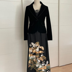 着物リメイク 黒留袖リメイク 鶴と松竹梅　ロングスカート　正絹　フリーサイズ  大きなサイズ 6枚目の画像
