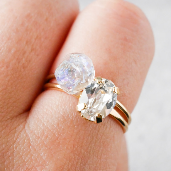 施華洛世奇水晶精緻橢圓形簡約戒指（10 號自由尺寸/水晶） 第7張的照片