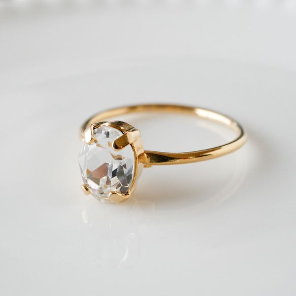 施華洛世奇水晶精緻橢圓形簡約戒指（10 號自由尺寸/水晶） 第1張的照片