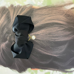大人 リボン バレッタ ブラック パール ヘアアクセサリー 上品 セレモニー 黒 5枚目の画像