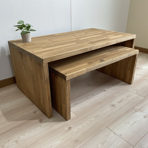 サイズオーダー可】木のぬくもり感じるロ―テーブル・N×グリーン サイズ