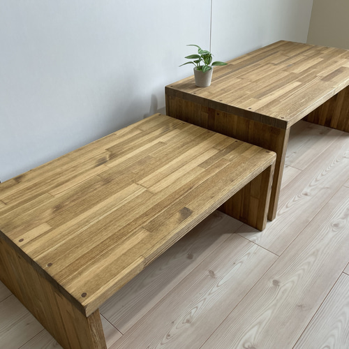 【サイズオーダー可】木のぬくもり感じるロ―テーブル・N×グリーン サイズオーダー可】木のぬくもり感じるネストテーブル ロー