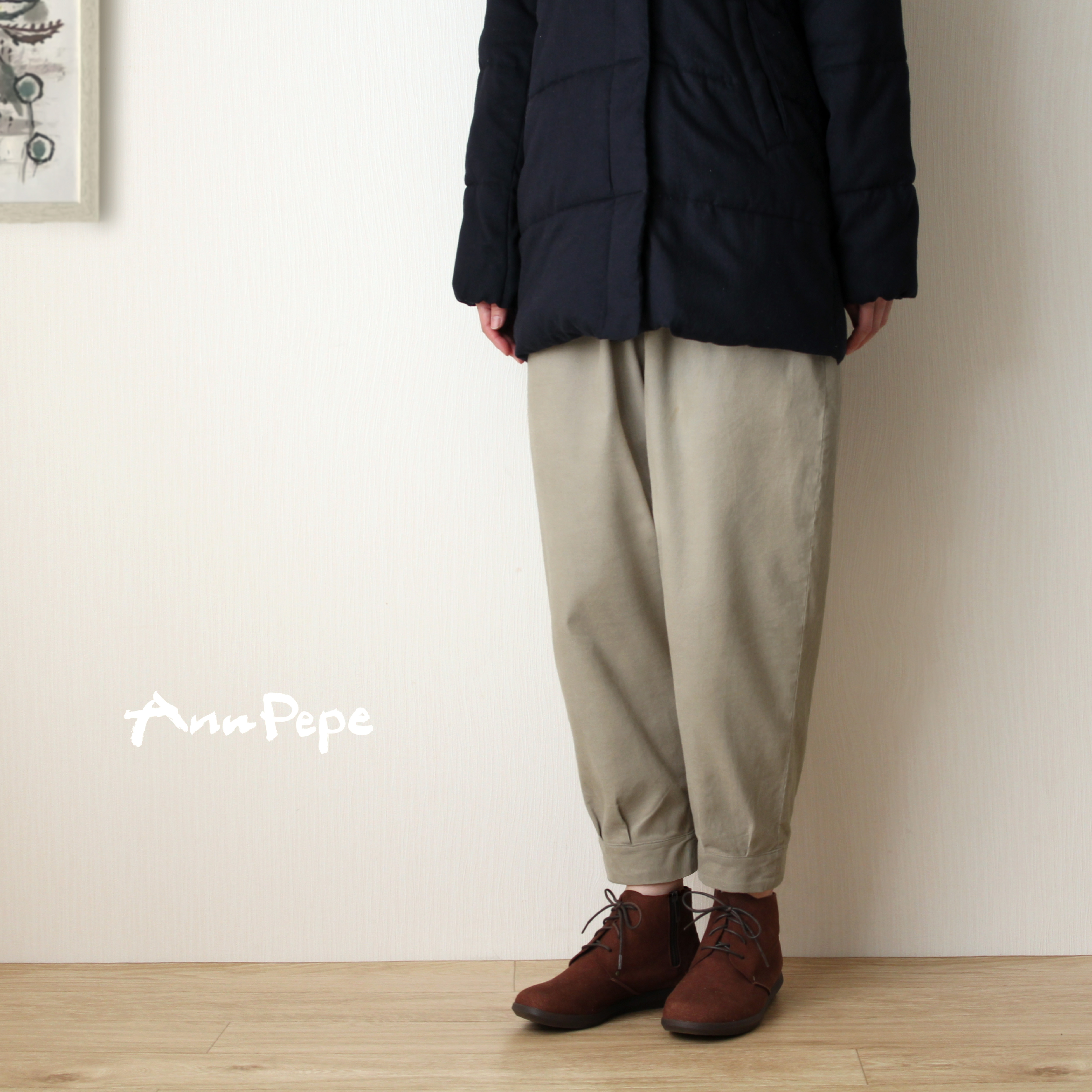 太さも選べる♠ 軽めコーデュロイ綿100% アイボリーグレー／カフスパンツ 9.5分丈 保温性 おしゃれな裾カフス 7,546円