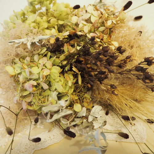 ドライフラワースワッグ】グリーンアナベル×ワレモコウ♪ スワッグ