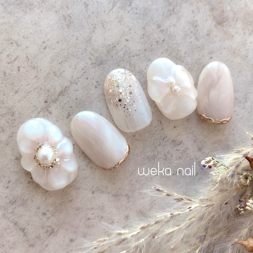 ぷっくりフラワー ニュアンス 成人式 ブライダル フレンチガーリー