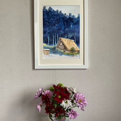 水彩アート「群青の森Ⅲ　春の古民家」原画、1点物。 3枚目の画像