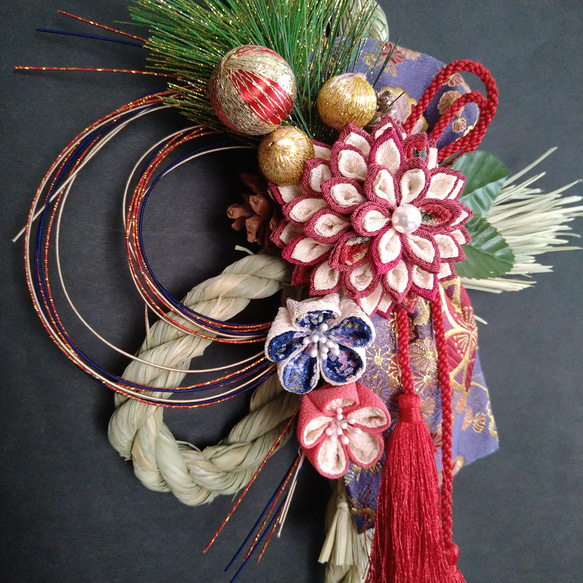 2023しめ縄 つまみ細工「春来重ね〆飾り」 しめ縄・しめ飾り つまみ