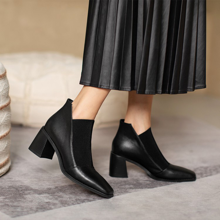 ★22秋冬新作★ ニットXレザー シンプルなデザイン ブーツ レディース1343