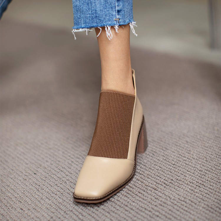 ★22秋冬新作★ ニットXレザー シンプルなデザイン ブーツ レディース1343