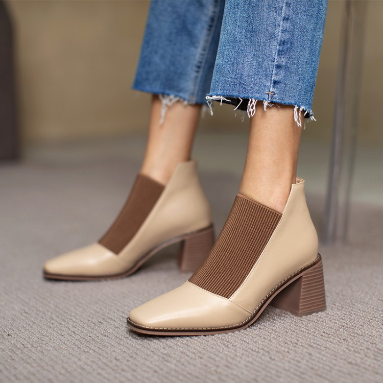 ★22秋冬新作★ ニットXレザー シンプルなデザイン ブーツ レディース1343