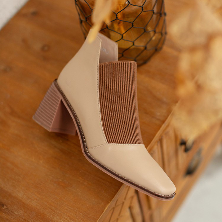 ★22秋冬新作★ ニットXレザー シンプルなデザイン ブーツ レディース1343