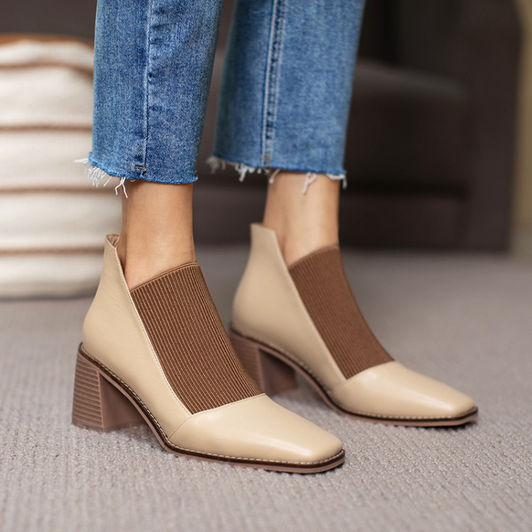 ★22秋冬新作★ ニットXレザー シンプルなデザイン ブーツ レディース1343