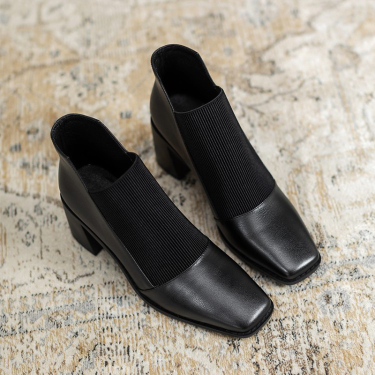 ★22秋冬新作★ ニットXレザー シンプルなデザイン ブーツ レディース1343