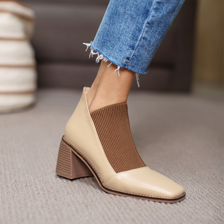 ★22秋冬新作★ ニットXレザー シンプルなデザイン ブーツ レディース1343