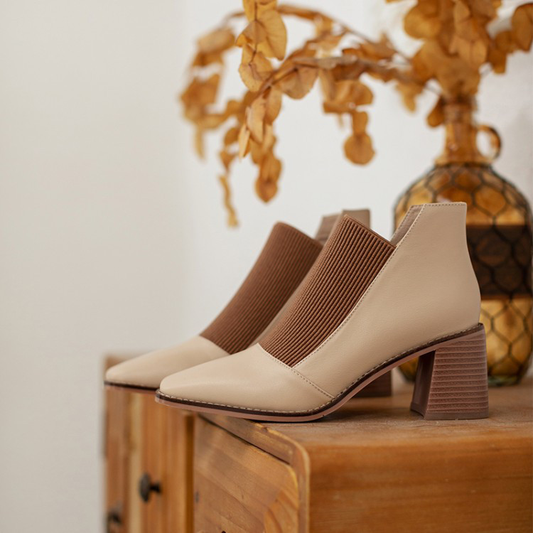 ★22秋冬新作★ ニットXレザー シンプルなデザイン ブーツ レディース1343