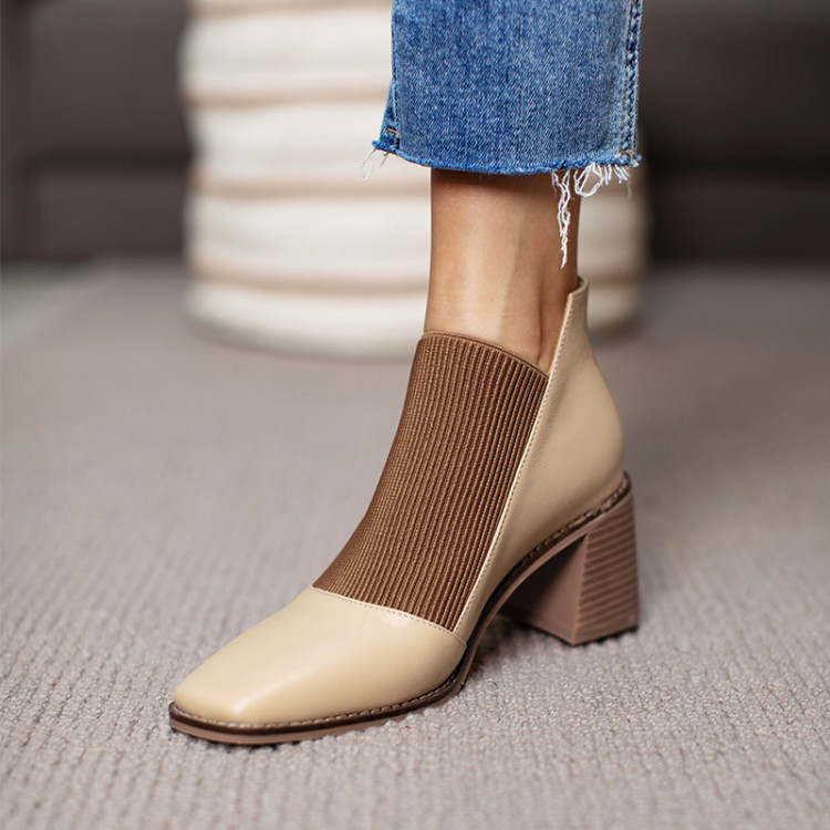 ★22秋冬新作★ ニットXレザー シンプルなデザイン ブーツ レディース1343