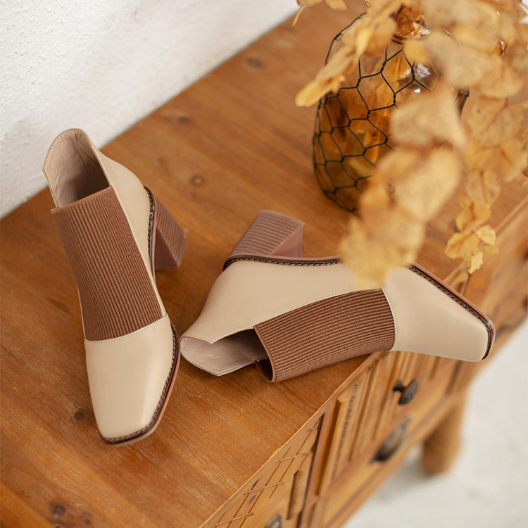 ★22秋冬新作★ ニットXレザー シンプルなデザイン ブーツ レディース1343