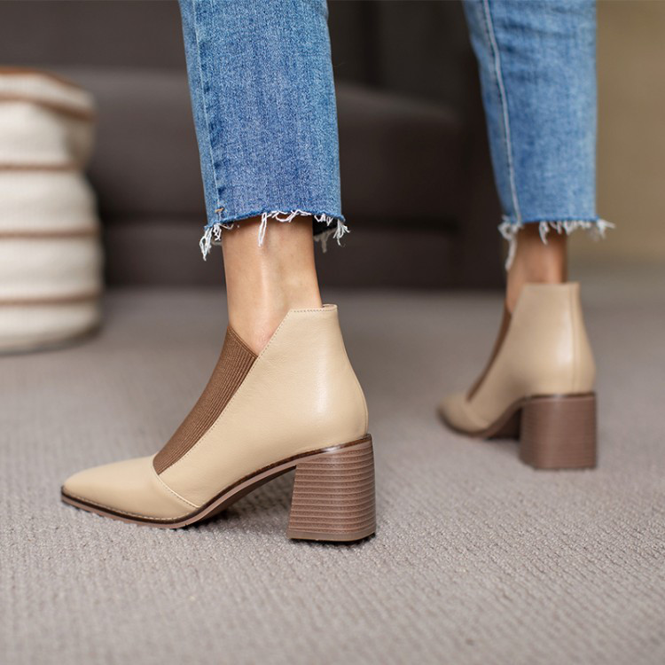 ★22秋冬新作★ ニットXレザー シンプルなデザイン ブーツ レディース1343