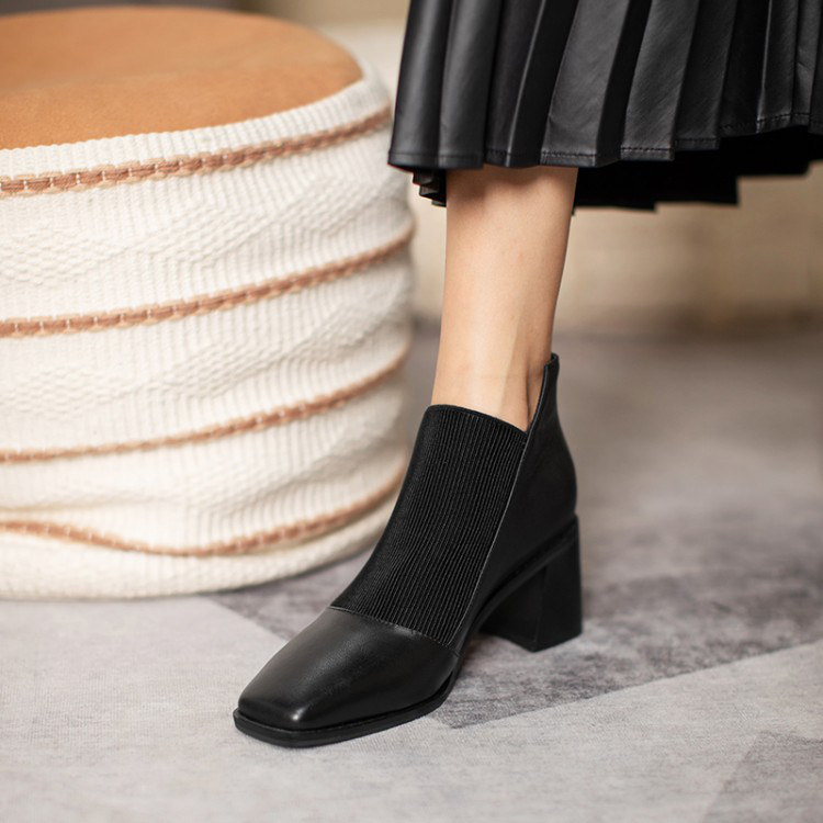 ★22秋冬新作★ ニットXレザー シンプルなデザイン ブーツ レディース1343