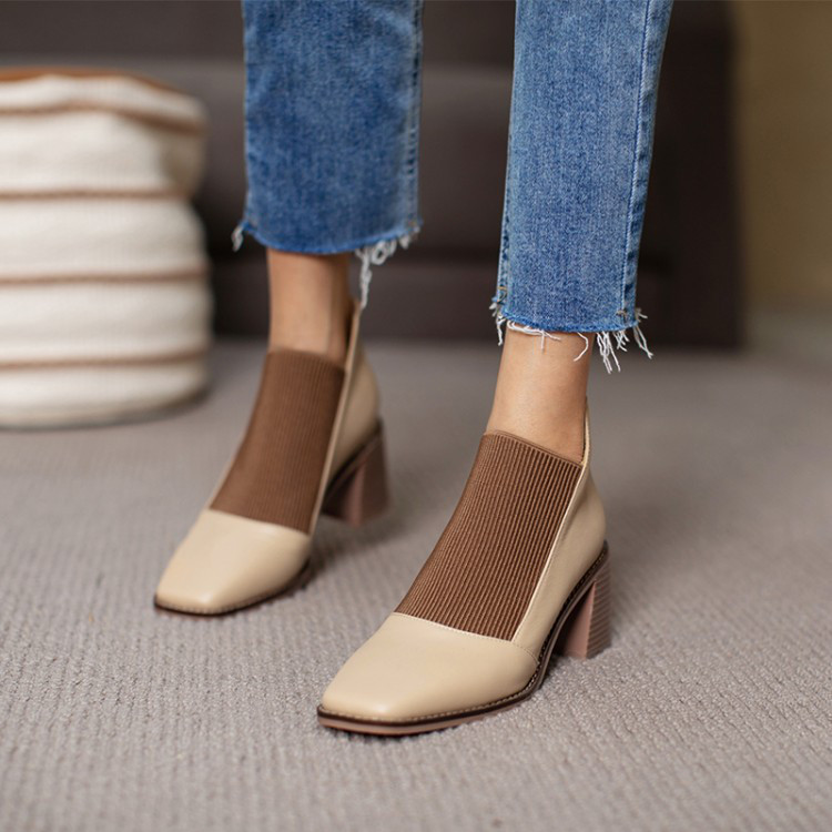 ★22秋冬新作★ ニットXレザー シンプルなデザイン ブーツ レディース1343