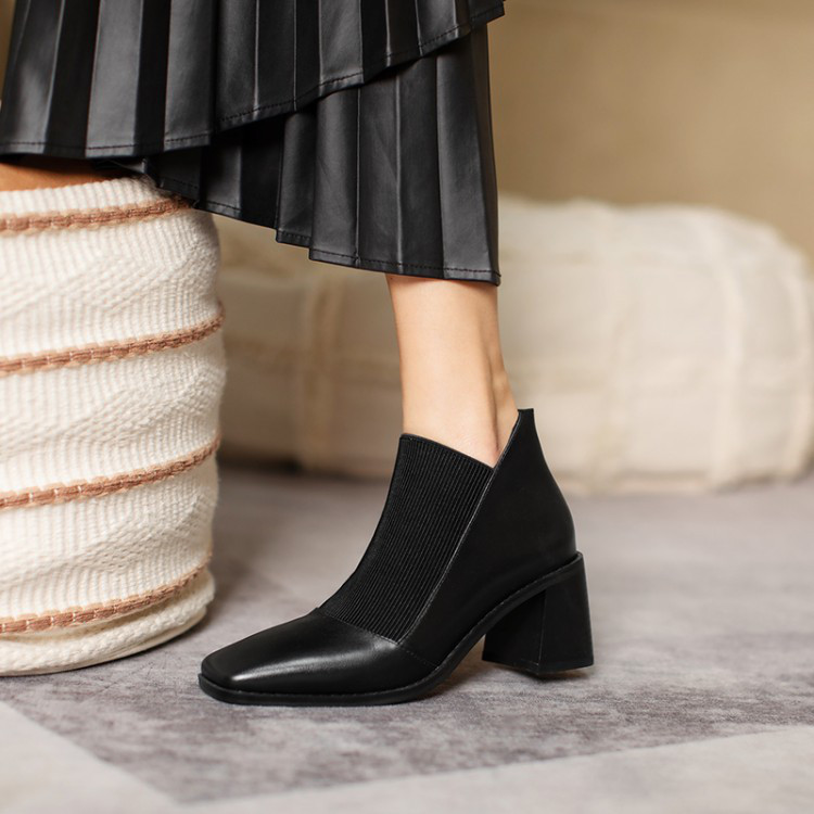 ★22秋冬新作★ ニットXレザー シンプルなデザイン ブーツ レディース1343