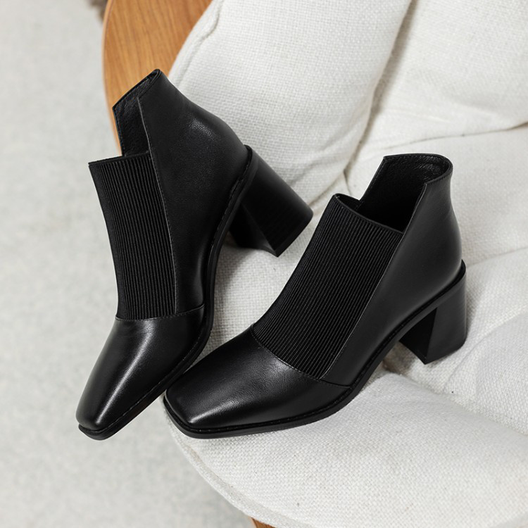 ★22秋冬新作★ ニットXレザー シンプルなデザイン ブーツ レディース1343