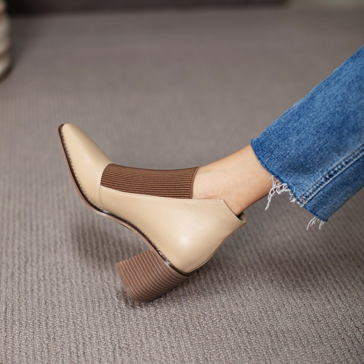 ★22秋冬新作★ ニットXレザー シンプルなデザイン ブーツ レディース1343