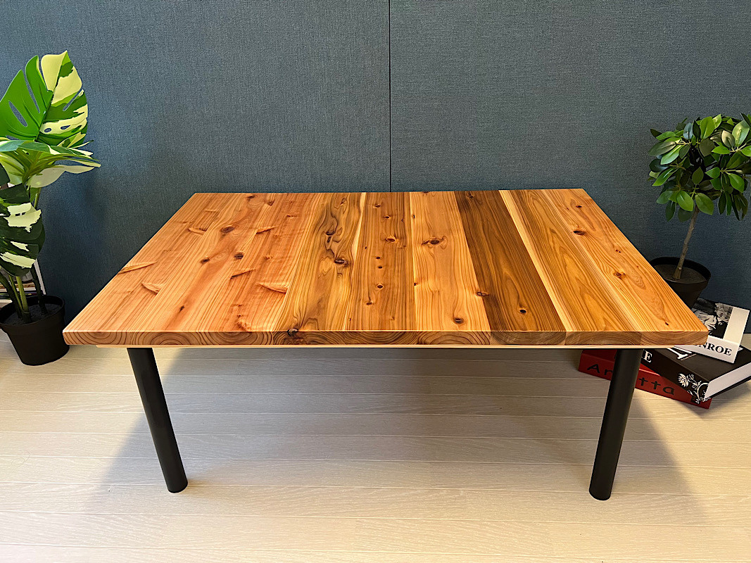 【送料無料】 ローテーブル 長方形 90cm 60cm スギ 縦柄 ねじ込み脚 ブラック