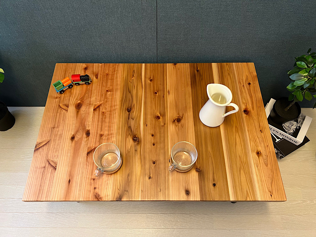 【送料無料】 ローテーブル 長方形 90cm 60cm スギ 縦柄 ねじ込み脚 ブラック