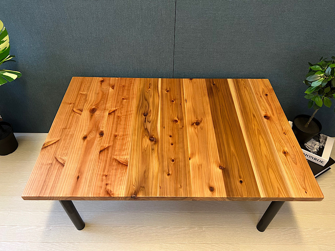 【送料無料】 ローテーブル 長方形 90cm 60cm スギ 縦柄 ねじ込み脚 ブラック