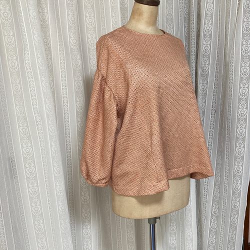 着物リメイク絣Aラインブラウス sale○浴衣のAラインブラウス・袖あり（絣柄・M） 着物リメイク