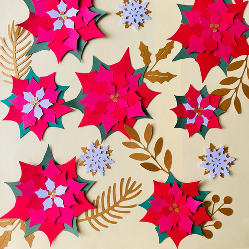 ポインセチア セット クリスマス 壁面 12月 冬 装飾 木の実 壁面飾り