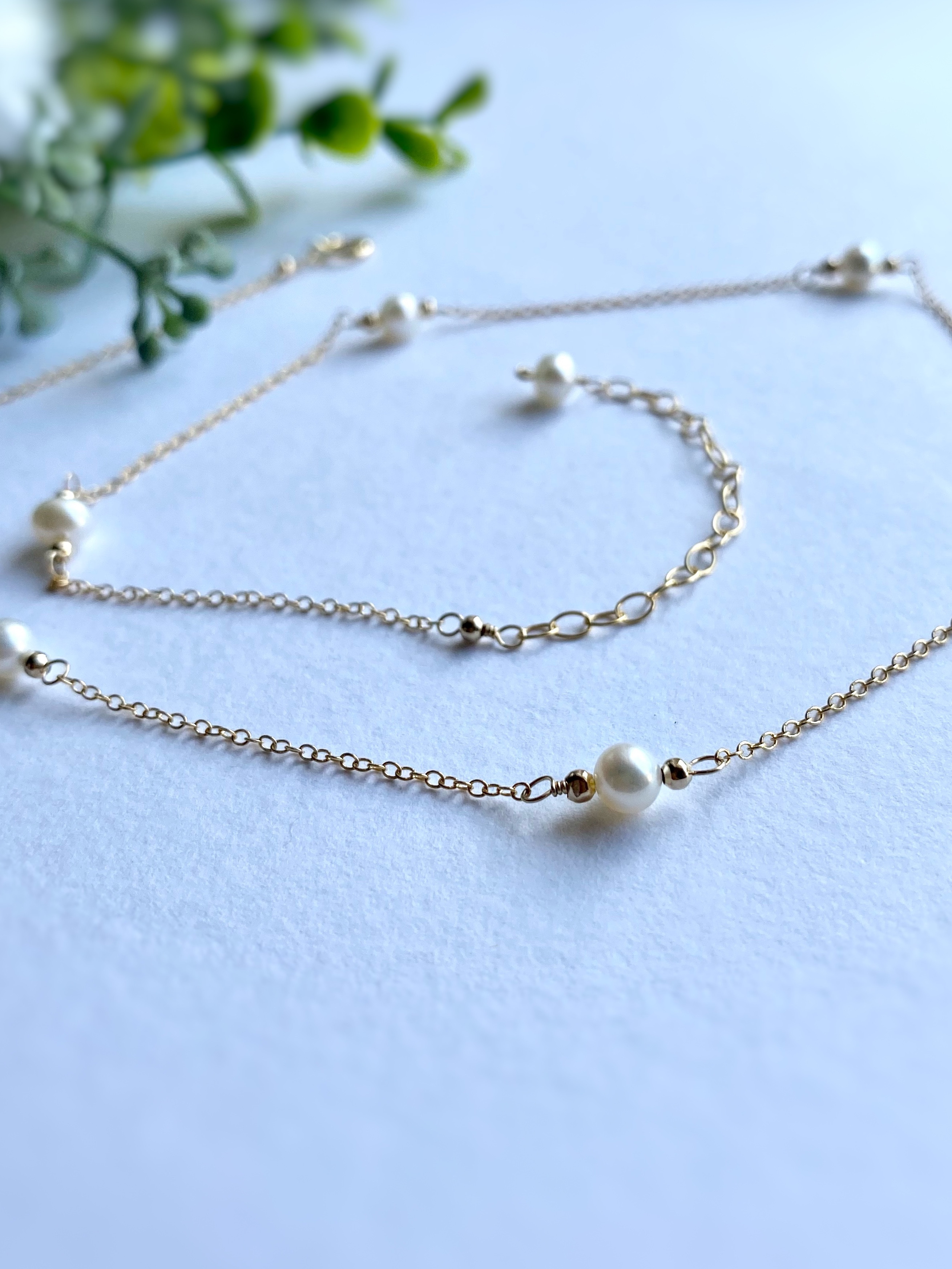 Pearl Station Necklace 淡水パールのステーションネックレス 14kgf 6月誕生石 真珠