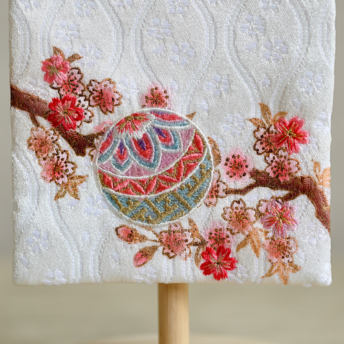 くすみ×マリと桜　名前旗　金襴生地×刺繍　ひな祭り　女の子　送料無料　スタンド付 4色から選べる♪小さく可愛いお名前旗♪【刺繍の名前旗/命名旗