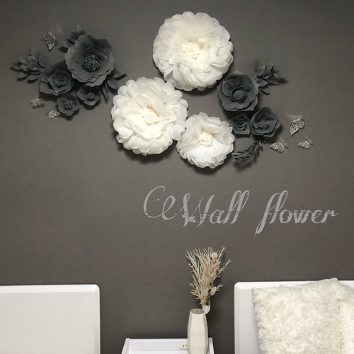 F(葉)2 豪華ウォールフラワーセット(葉っぱ付き) グレー