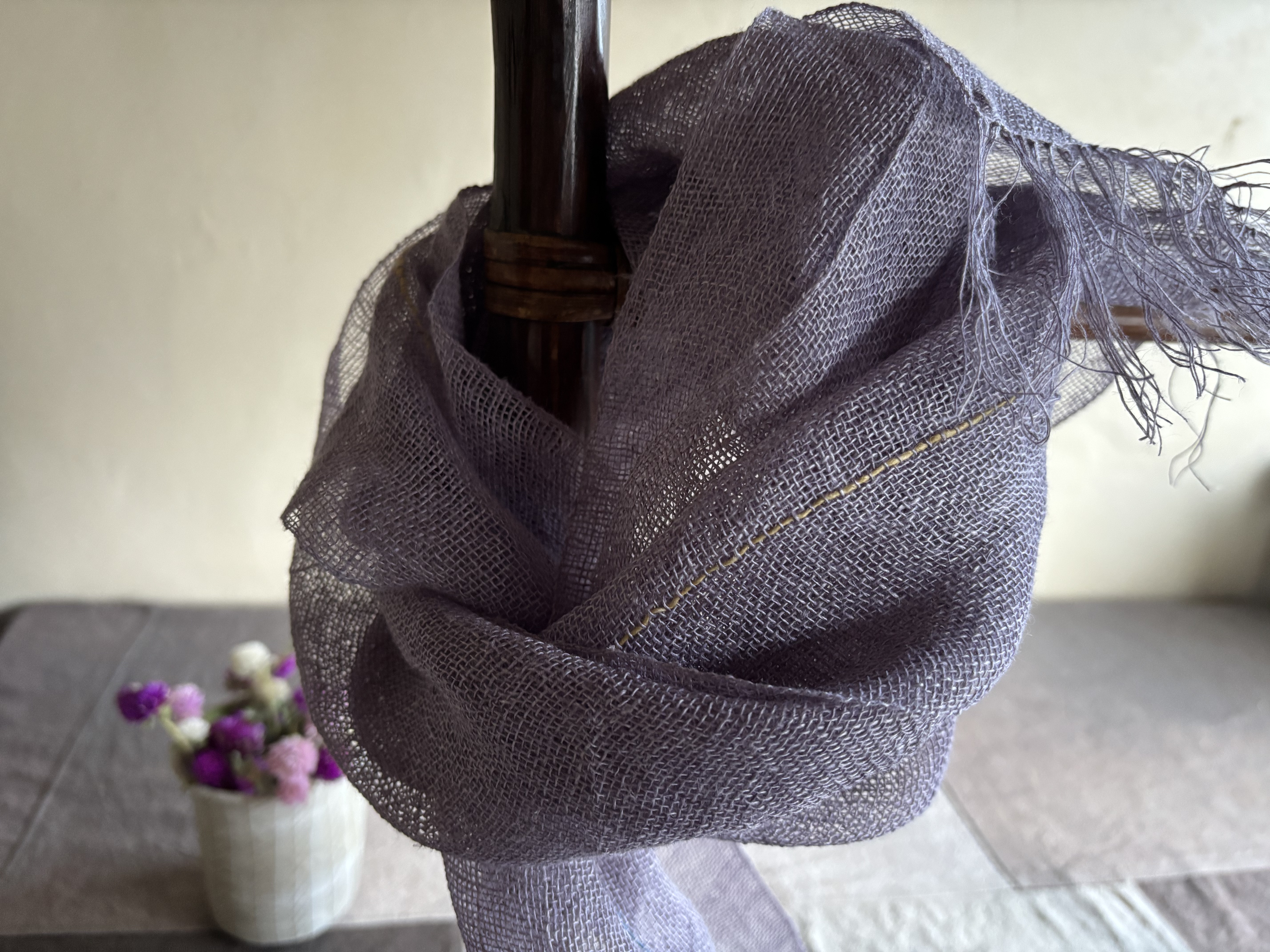 手織りヘンプストール　紫根