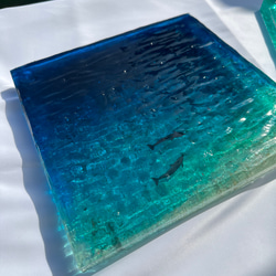 ドルフィンラグーン　アートディスプレイトレイアクセサリートレイ  25×25仕器 水面 波紋 2枚目の画像