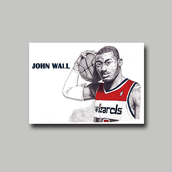 原子筆素描明信片_John Wall_彩色版 第1張的照片