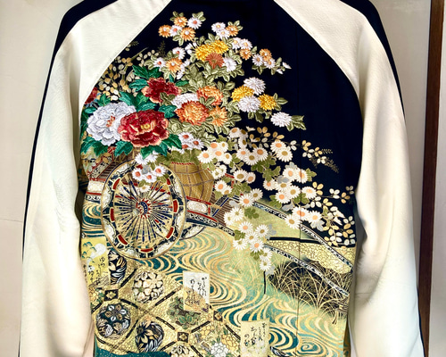 着物リメイクスカジャン リバーシブル 留袖リメイク 和服