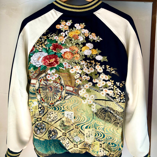 着物リメイクスカジャン リバーシブル 留袖リメイク 和服