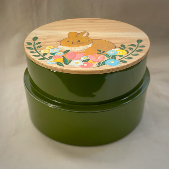 うさぎ 丸2段弁当箱 (緑) 2枚目の画像