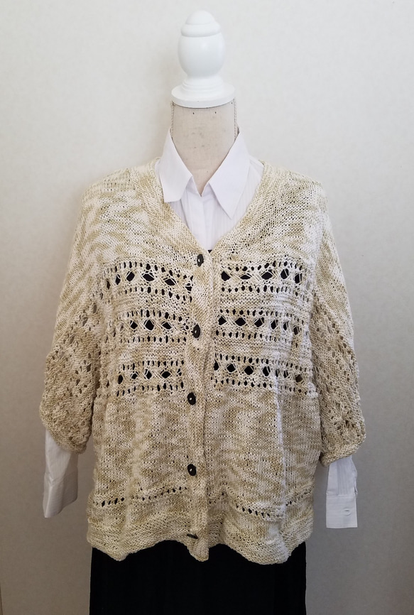 手編み サマーカーディガン コットン100% カーディガン ひろ