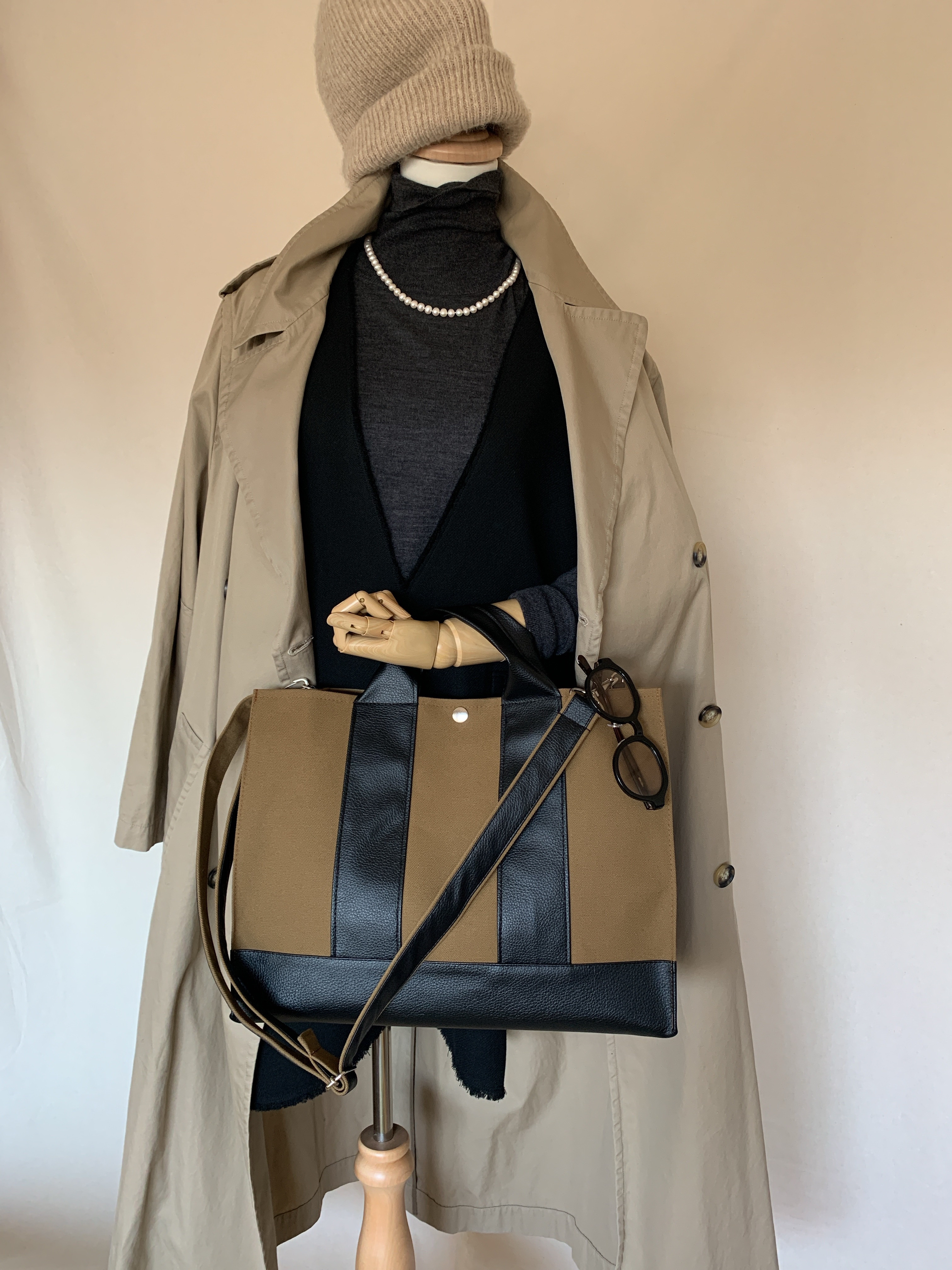 2wayオトナトート （M）クラシックオリーブ×レザーブラック