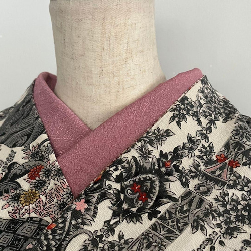 ちりめん 長春色 ペイズリーの紋織 半衿 縮緬 ハンドメイド半襟 和装  